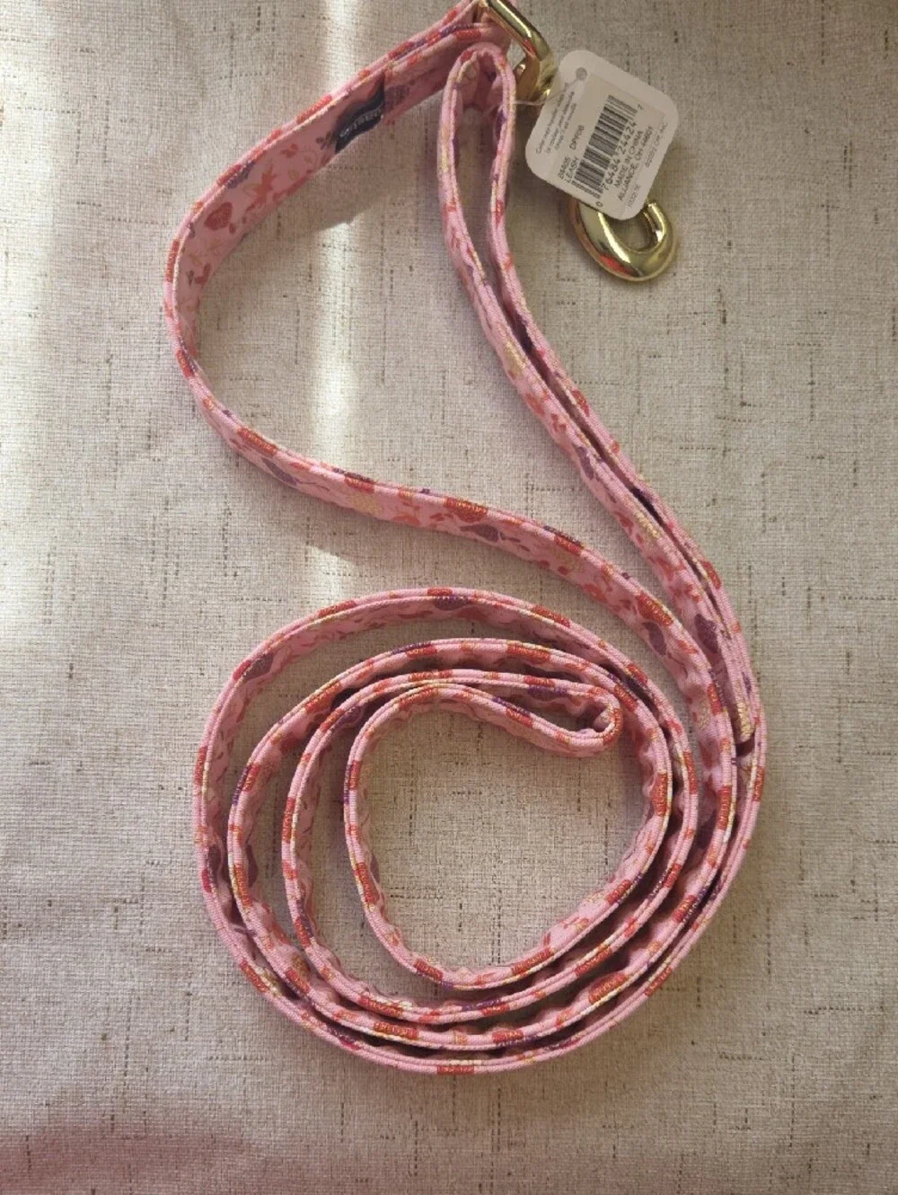Pink Floral Dog Leash with Gold Hardware 6'